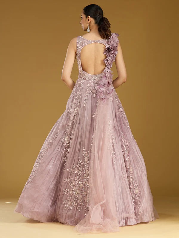 Shenovas Onion Pink Floral Embroidered Designer Lehenga Gown – Luxury Reception & Engagement Wear