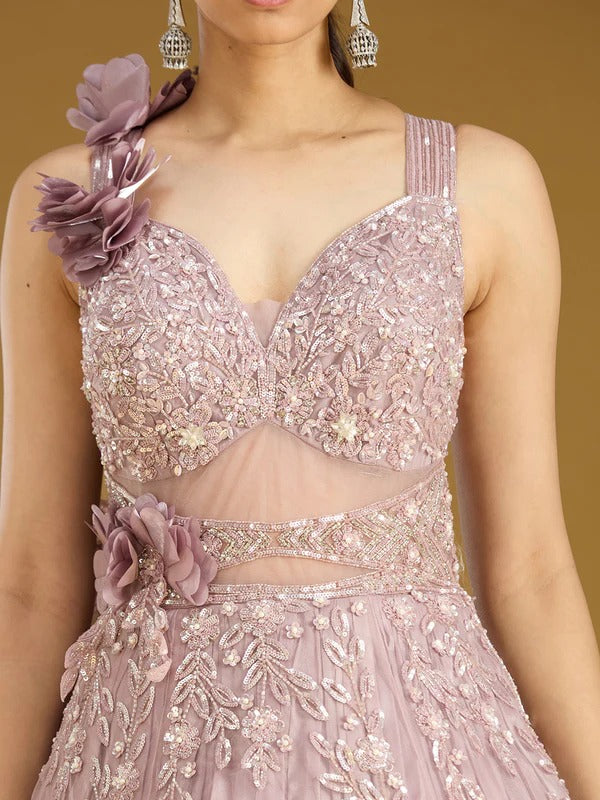 Shenovas Onion Pink Floral Embroidered Designer Lehenga Gown – Luxury Reception & Engagement Wear